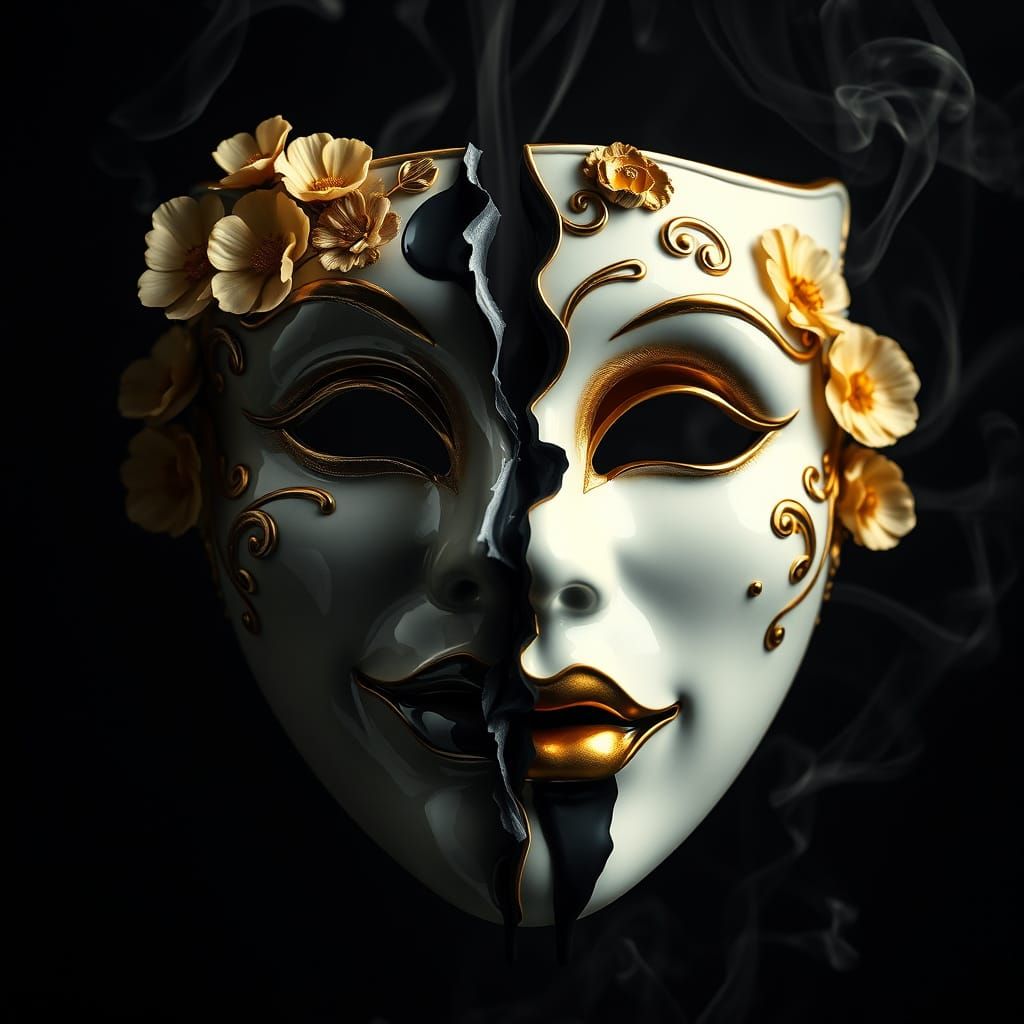 Porcelain Mask Split: Comedy and Tragedy in Baroque Style