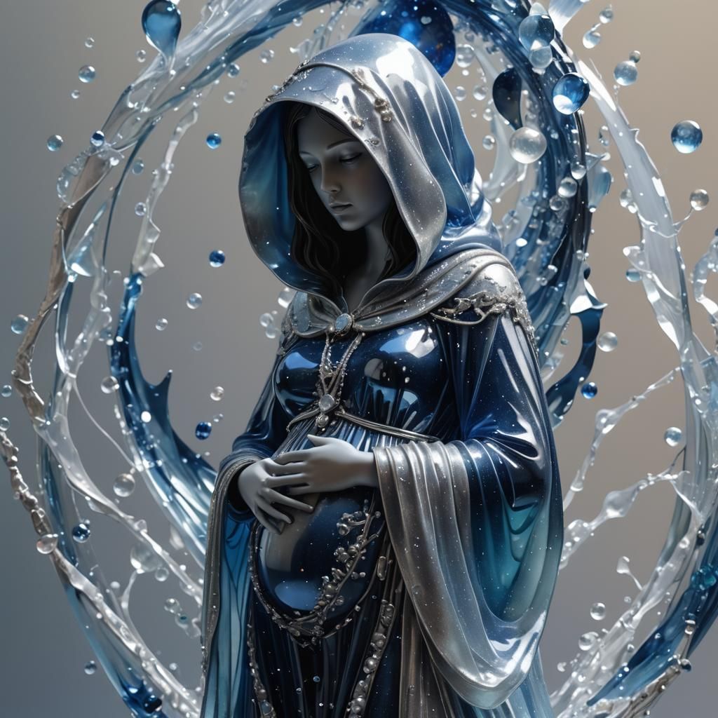 Pregnant Woman as Iridescent Glass Sculpture