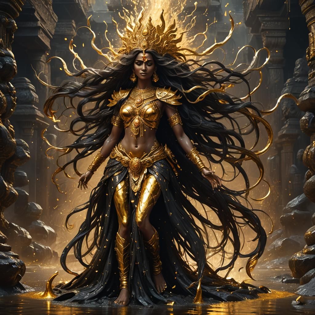 Golden Indian Goddess in Dark Fantasy Style