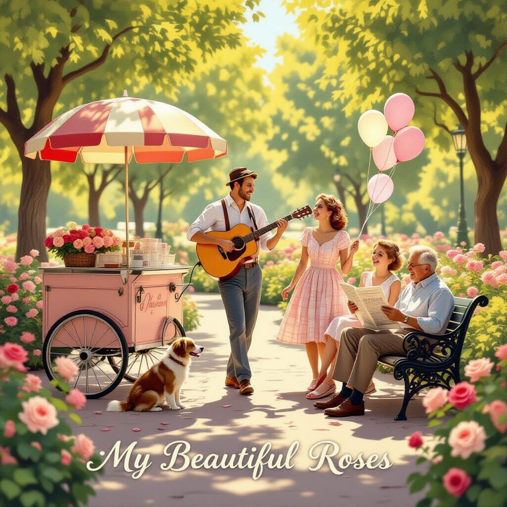 Nostalgic Summer Park Scene in Painterly Realism