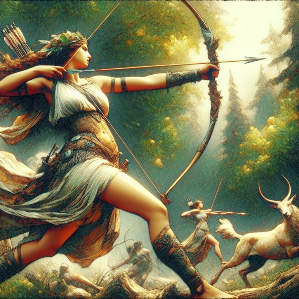 Artemis, Greek Goddess of the Hunt, in Digital Art