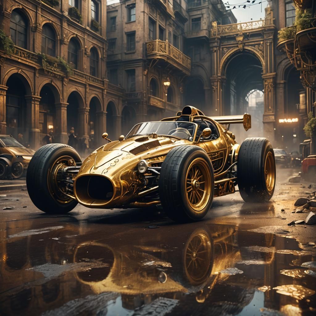 Golden Cyber Racer: Detailed Matte Painting