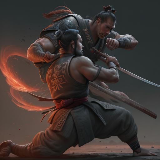 Samurai Attacks Judo Master in Detailed Matte Painting