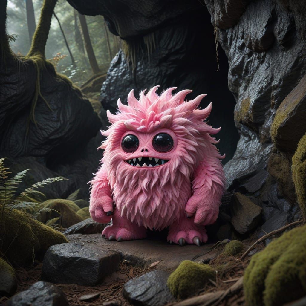 Colossal Pink Monster Emerging From Dark Cave