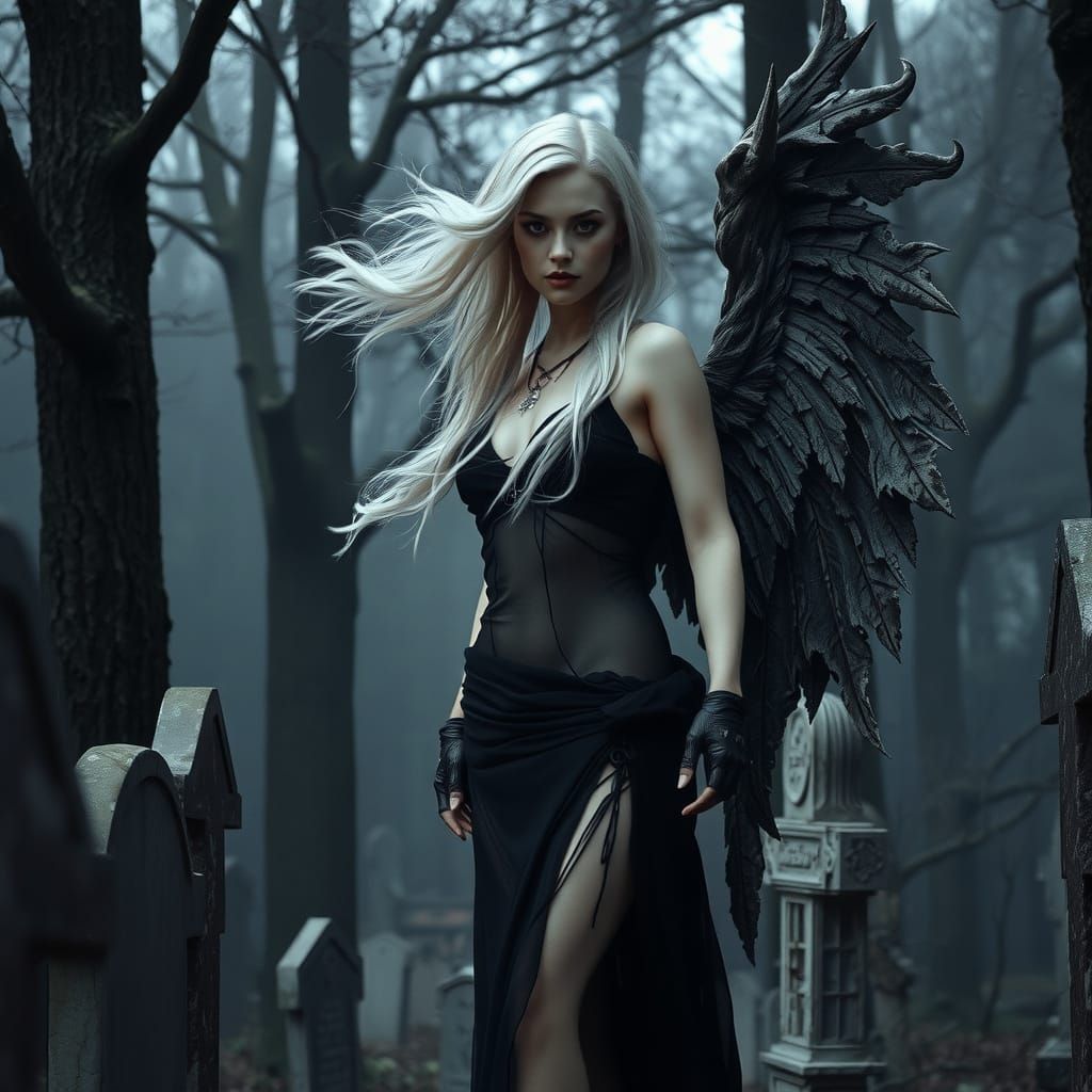 Gothic Angel in Haunted Forest: Cinematic Dark Fantasy