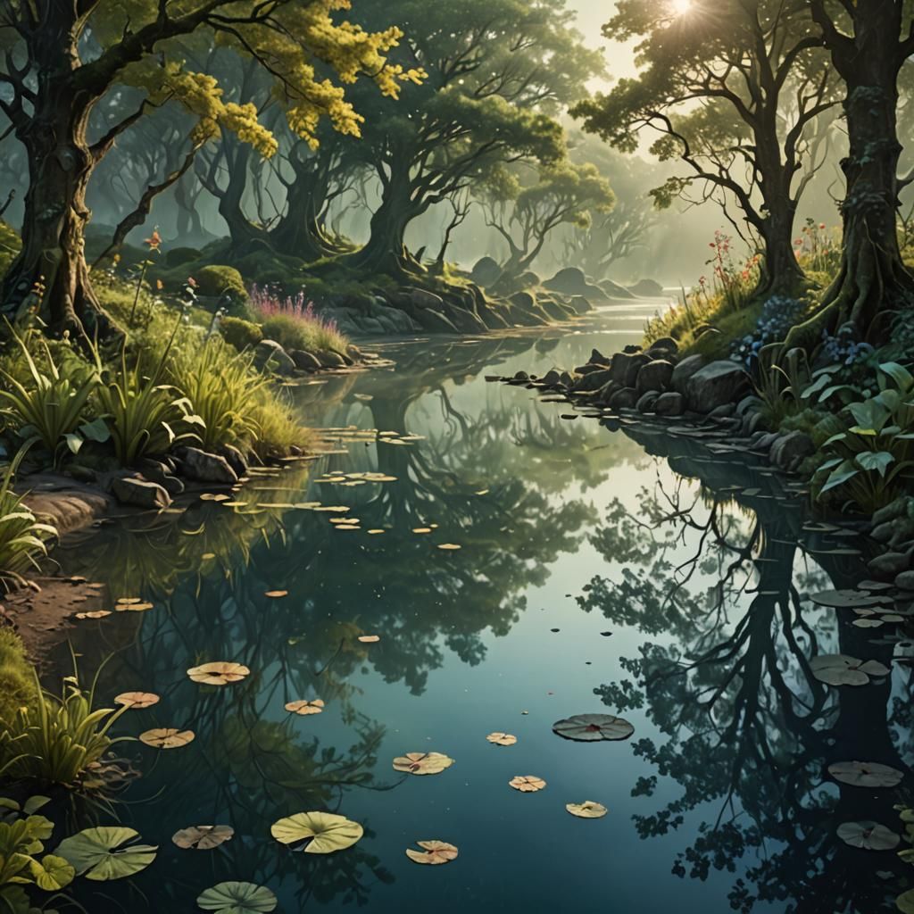 Fantasy Landscape Fading into Water