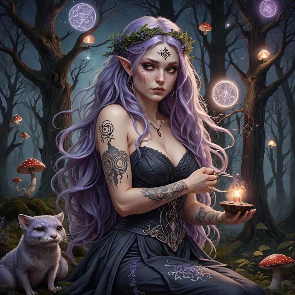 Curvy Fae in Mystical Forest: Dark Fantasy