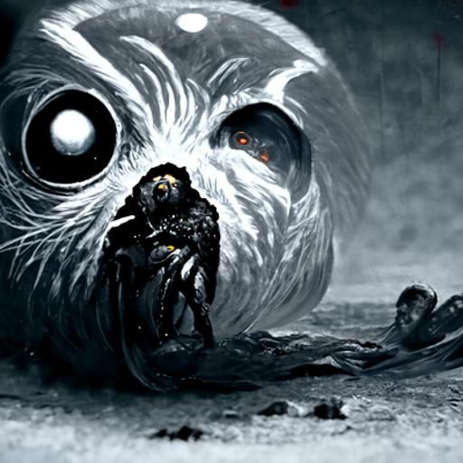 Horrific Owl-Seal Hybrid Monster in Doré Style