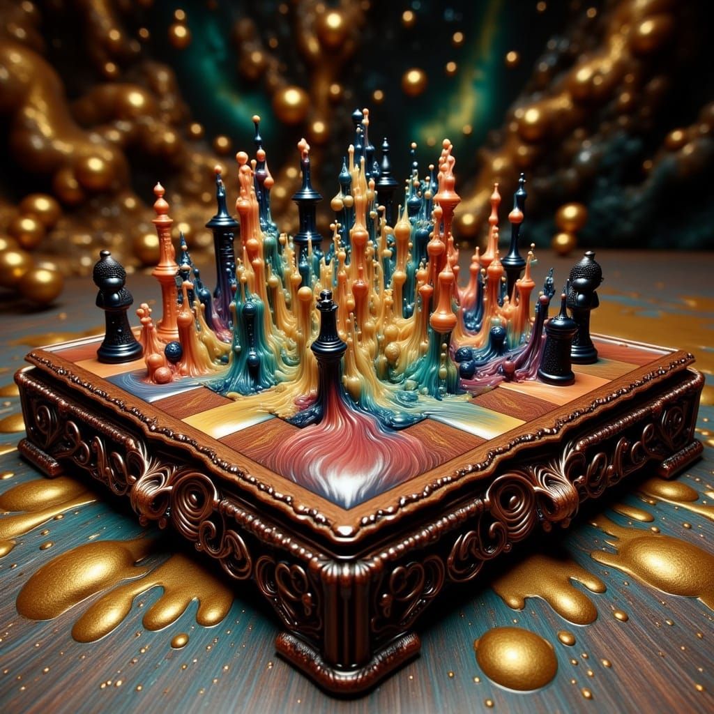 Surreal Chessboard Melts in Psychedelic Dreamscape