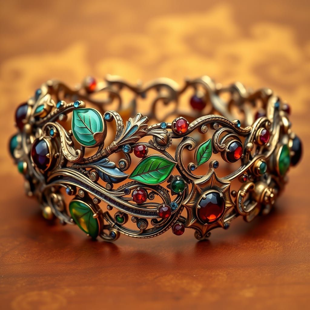 Luxurious Art Nouveau Jewelry Piece with Intricate Organic L...