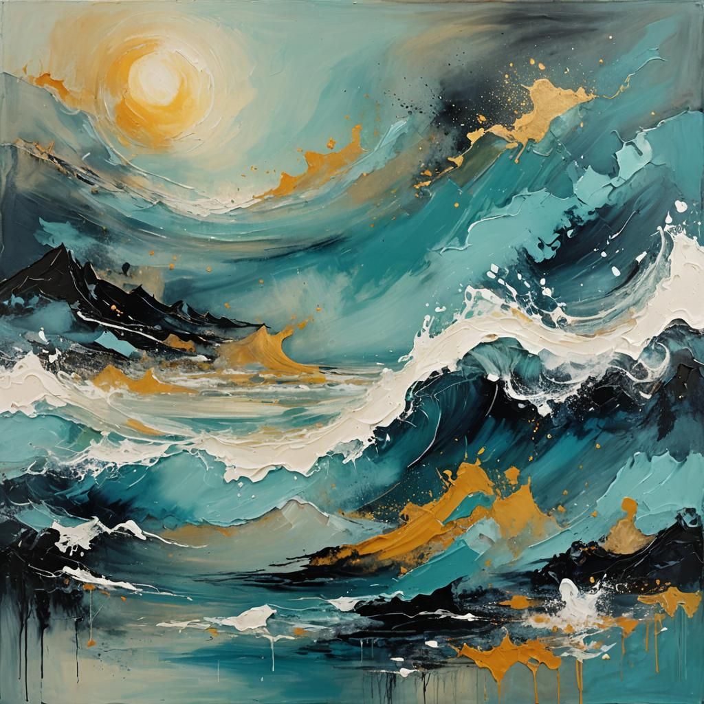 Abstract Seascape at Dawn: Empty Sea, Ghostly Figure