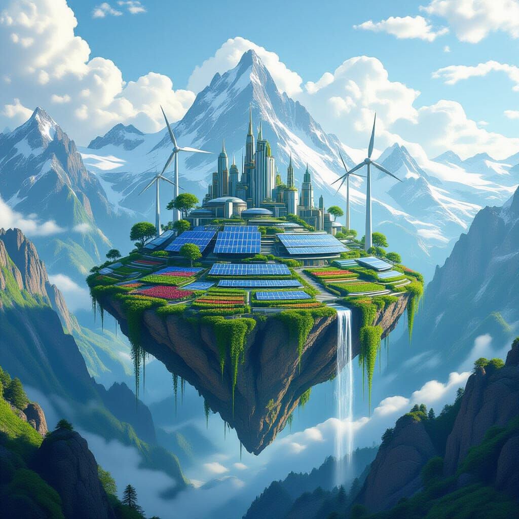 Sustainable Floating City in Mountain Landscape