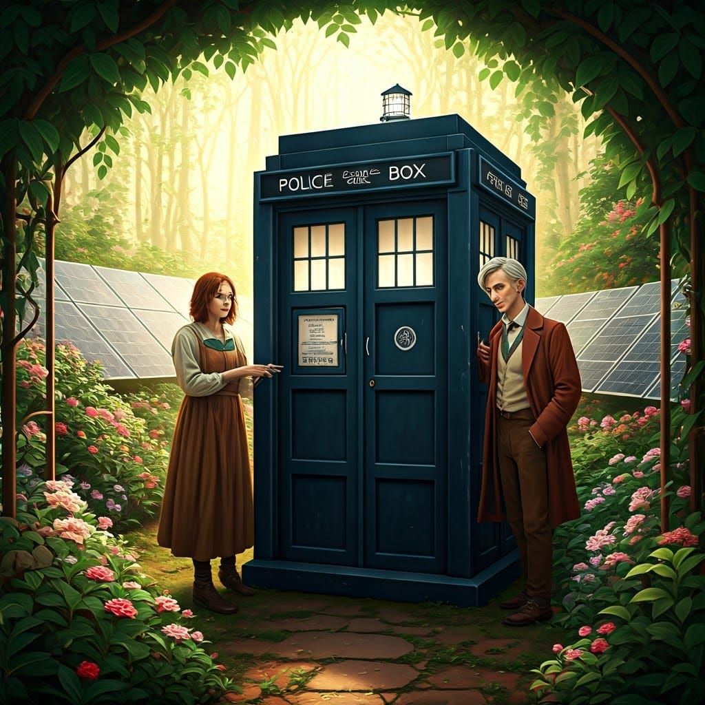 The Doctor Restores the TARDIS in a Lush Solarpunk Garden