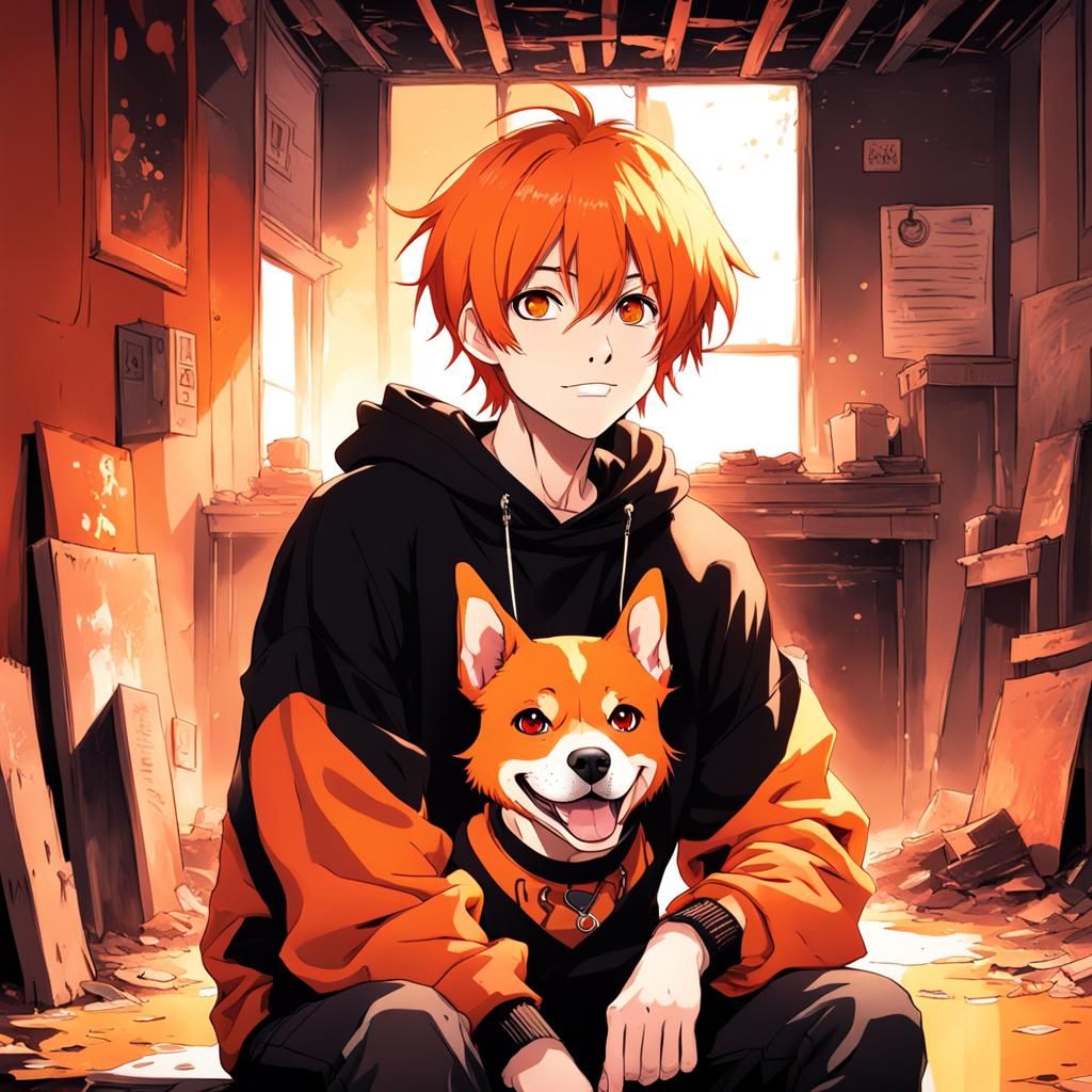 Anime Boy with Beagle Ears in Abandoned House
