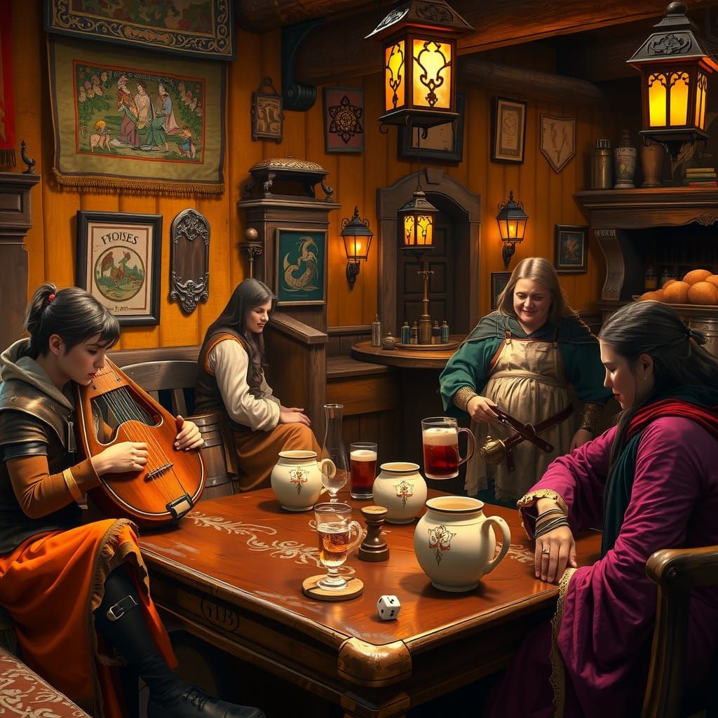 Warm Tavern Gathering in Earthy Hues