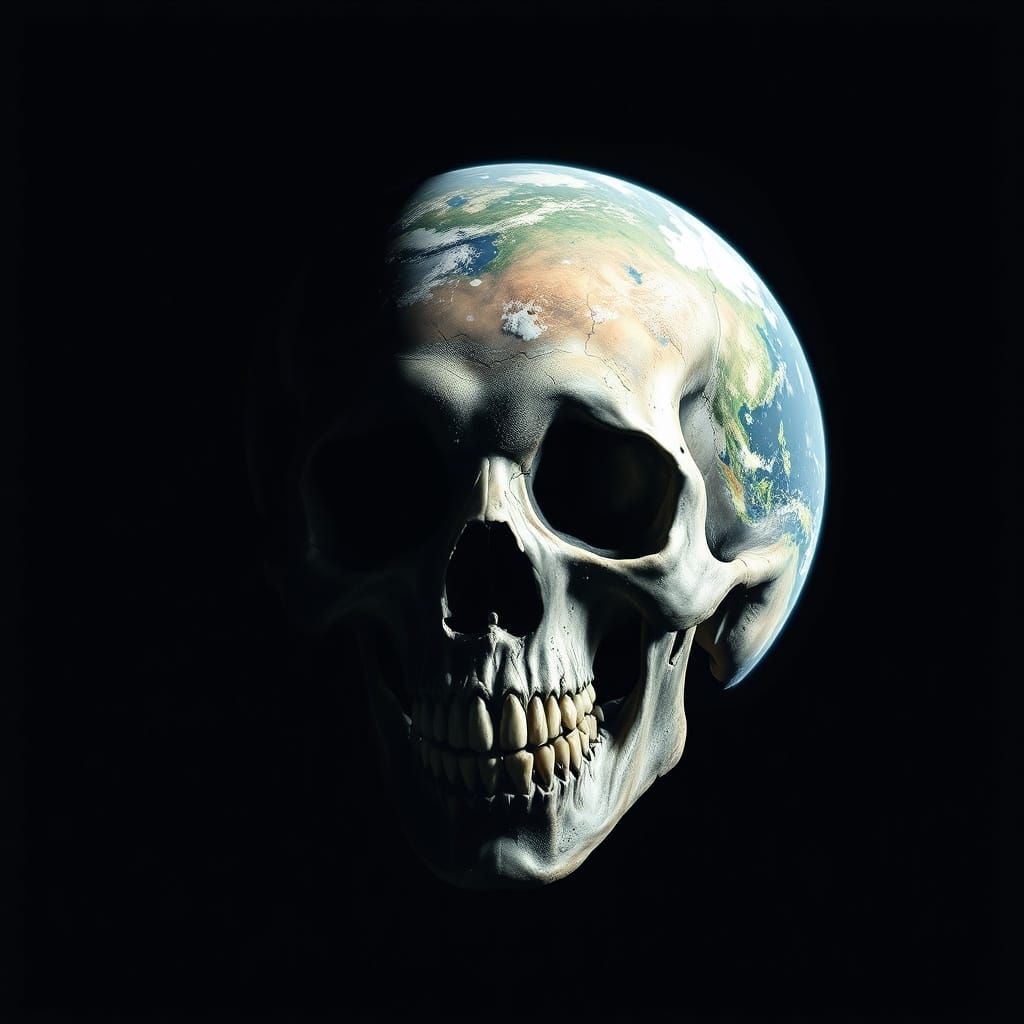 Earth as Skull in Space, Dark Art Style