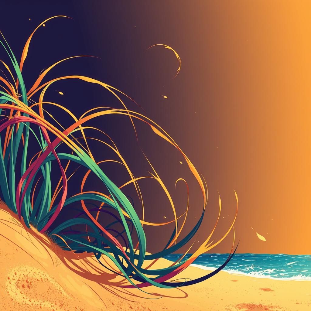 Vibrant Sea Grass on Golden Beach in Anime Style