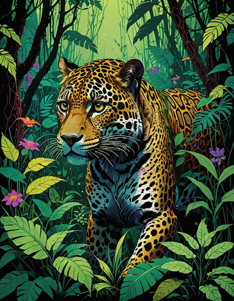 Jungle Jaguar in Harry Clarke Style