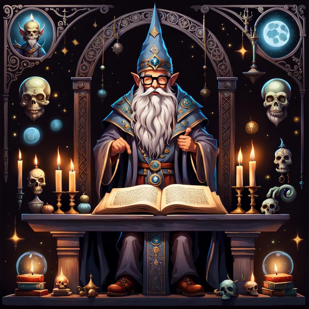 Gnome Necromancy Professor Full-Body Portrait