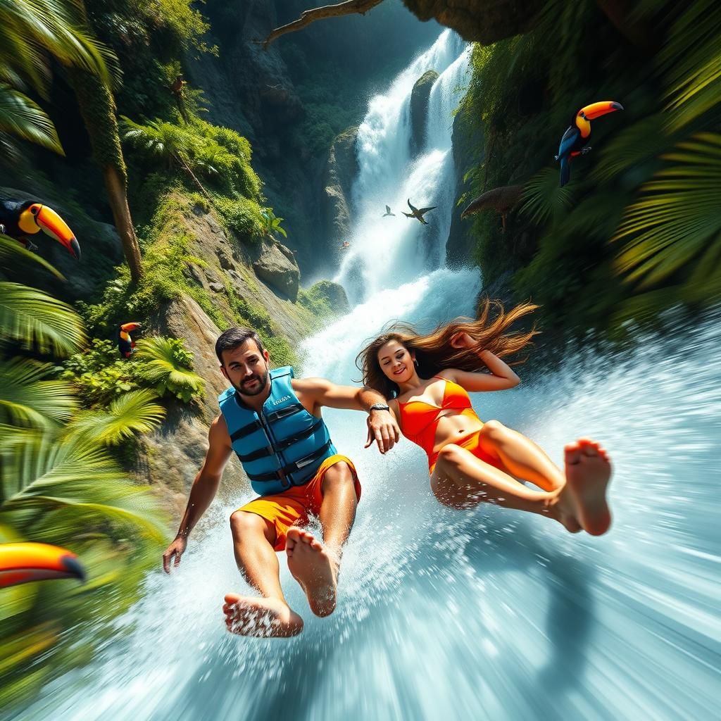 Jungle Waterslide Adventure in Hyperrealistic Style