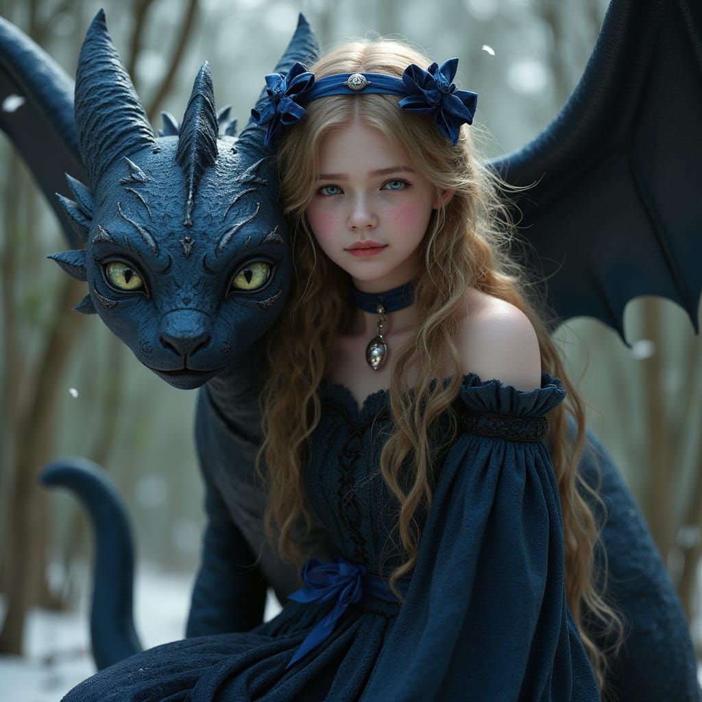 Catgirl and Dragon with Night Sky Dress