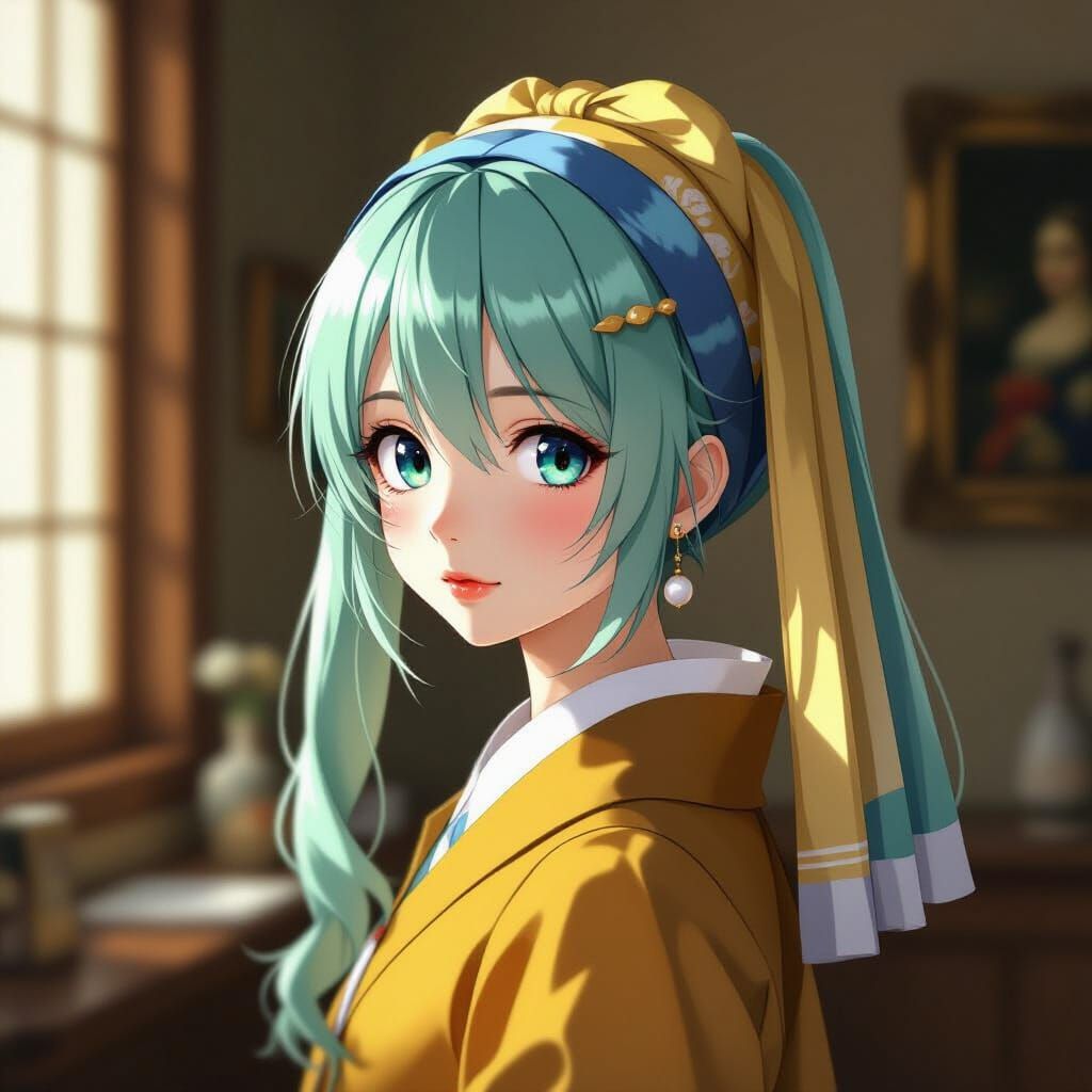 Hatsune Miku Portrait in Vermeer Style