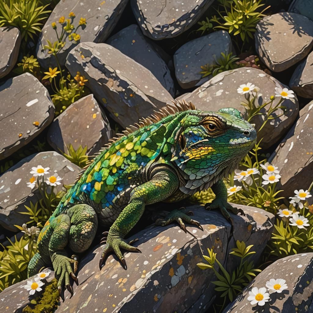 Lizard Basking in Sunlight: Iridescent Skin Detail