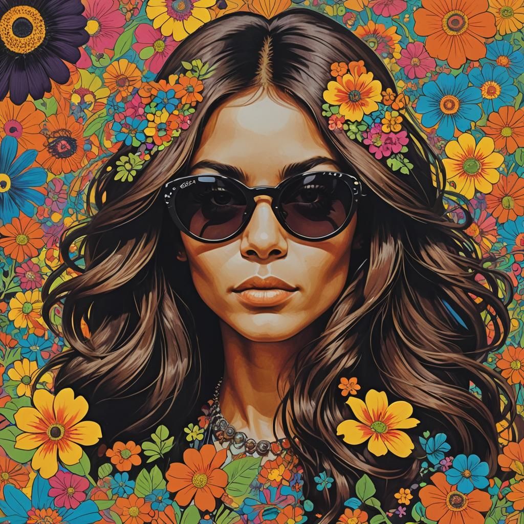 Psychedelic Flower Power Poster in Gouache Style