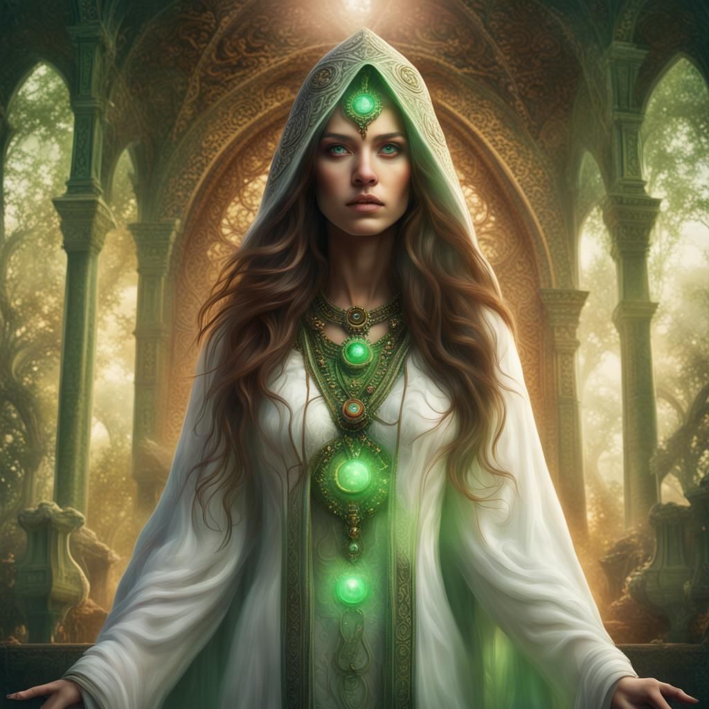 High Priestess in Flowing White Robes