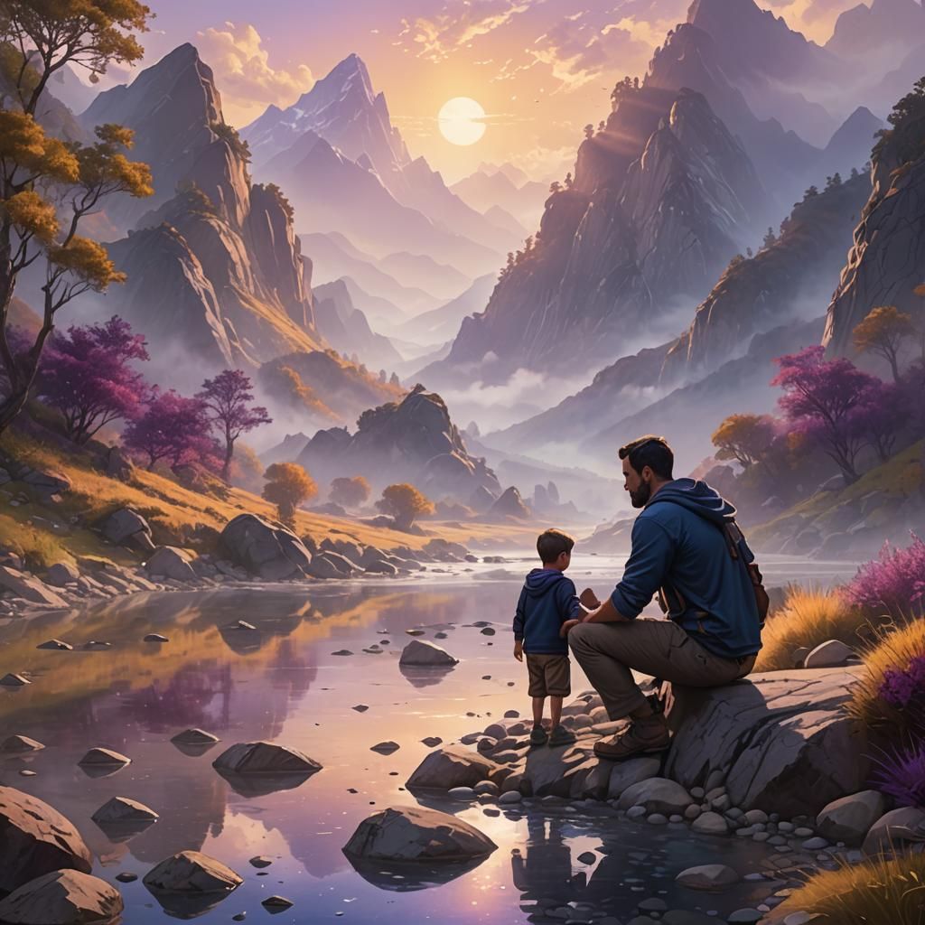 Fantasy Riverbank Rockhounding Scene in Golden Light