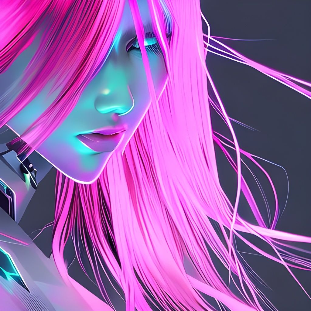 Cyberpunk Ainu Hacker Girl with Neon Hair
