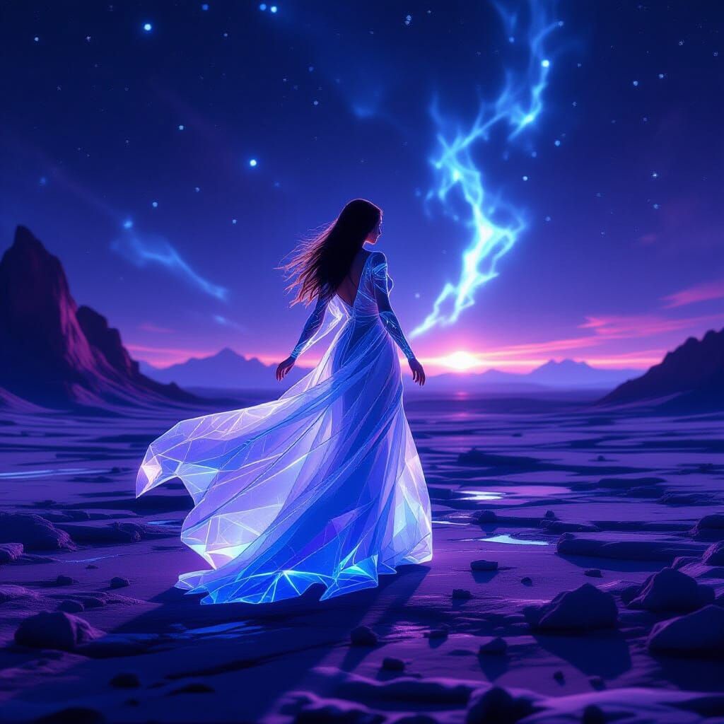 Woman in Liquid Glass Aesthetic on Rogue Planet