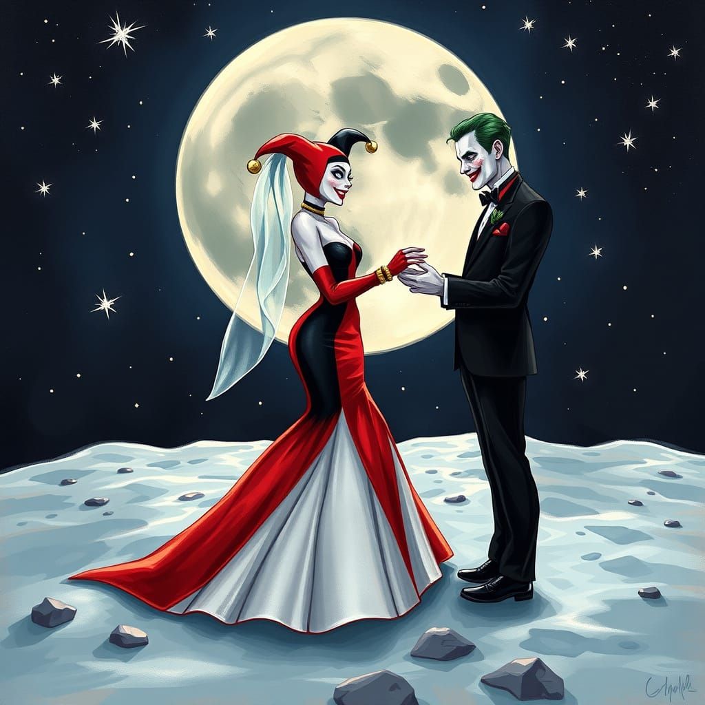 Harley Quinn and the Joker's Whimsical Lunar Wedding
