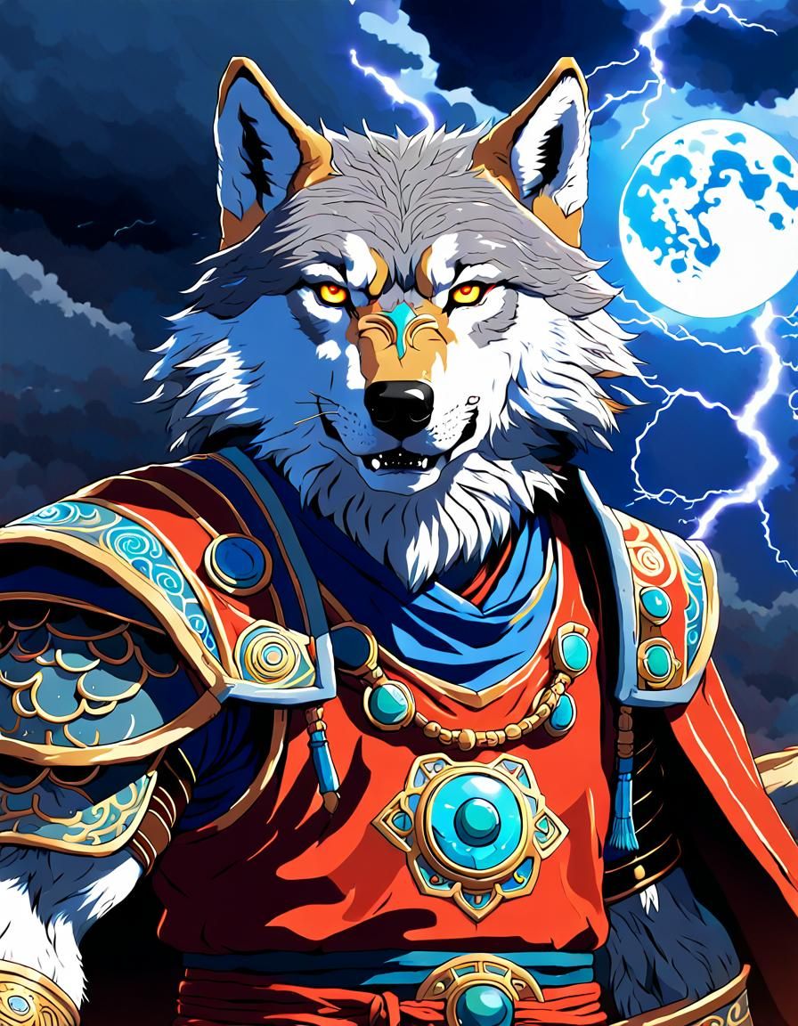 Studio Ghibli Wolf Warlord in Anime Style