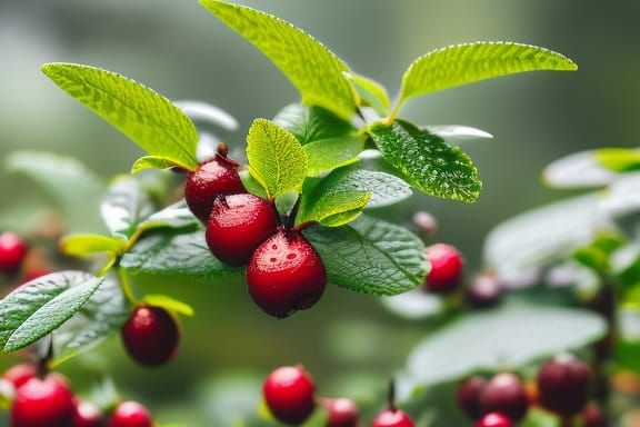 Ripe Lingonberries at Autumn Dawn: Macro Photography