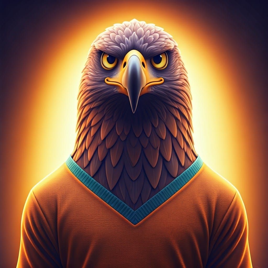 Brave Eagle Teenager in Vibrant Shirt: 3D Digital Art