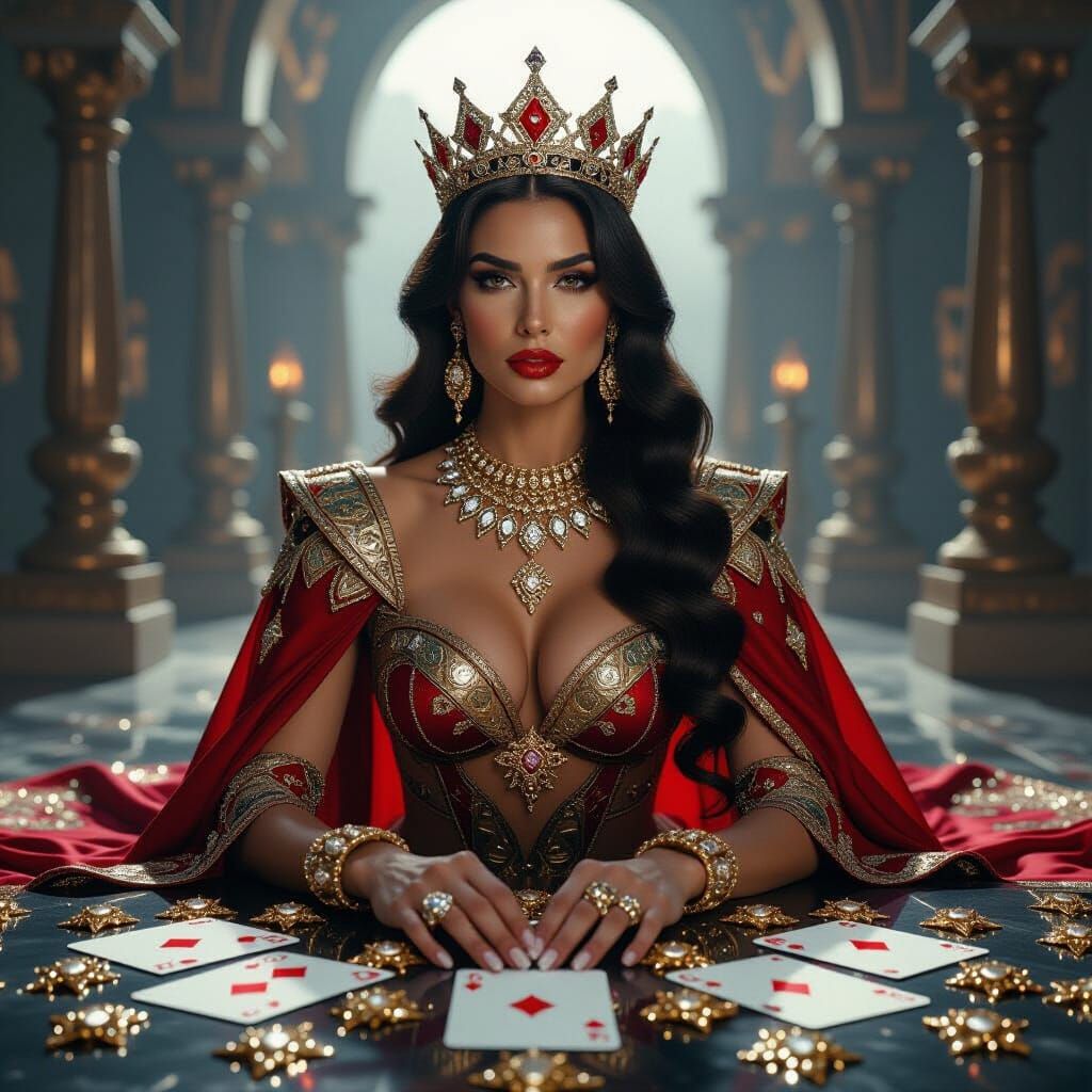 Queen of Diamonds Tarot Card: Hyperrealistic Cinematic Portr...
