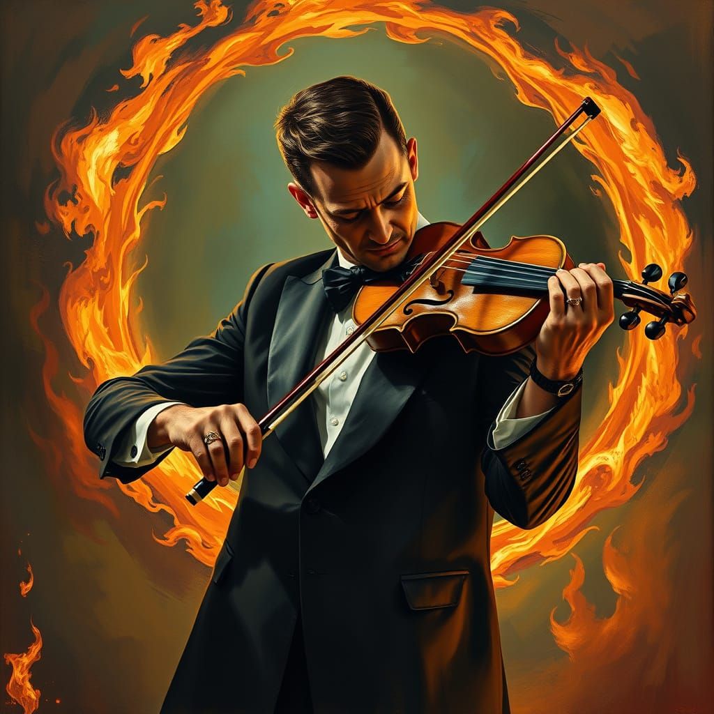 Man in Fiery Passion Plays the Violin