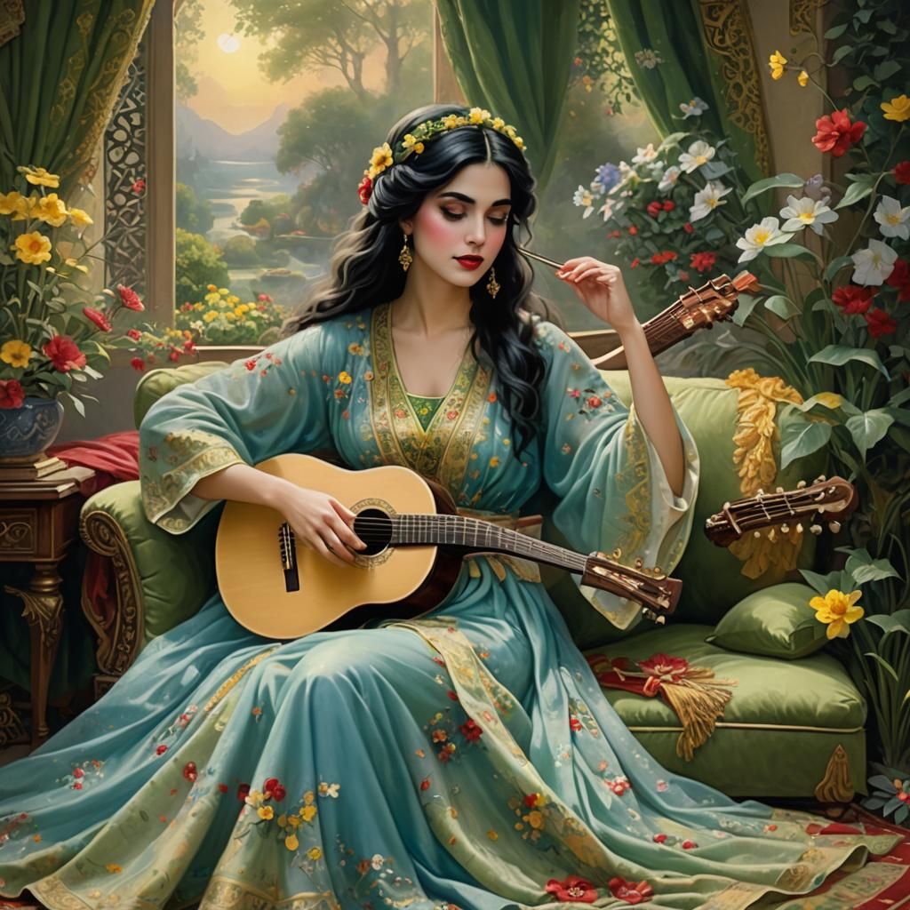 Ethereal Persian Princess in a Dreamy Oil Painting