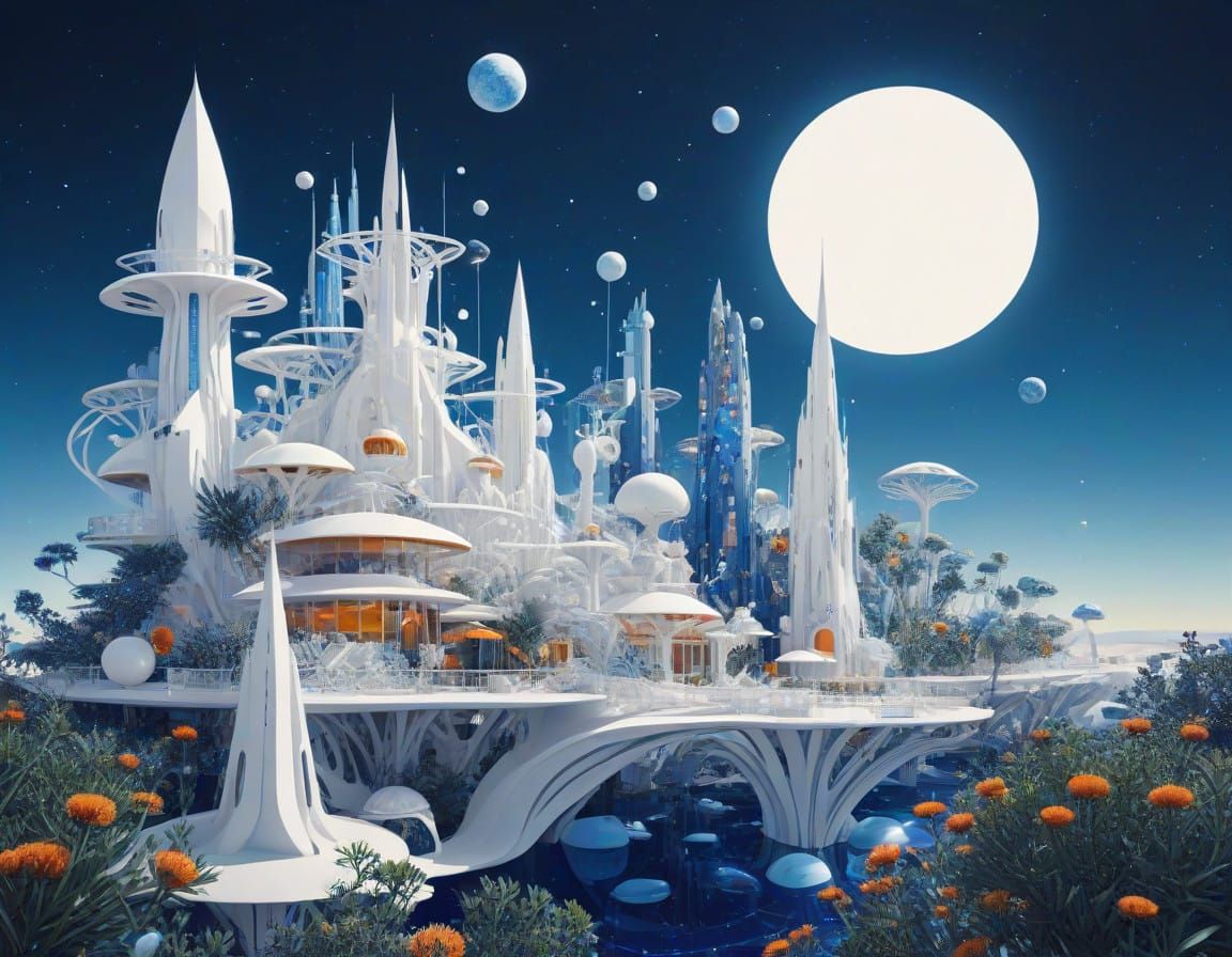 Surreal Cosmic Cityscape in Vibrant Splash Art Style