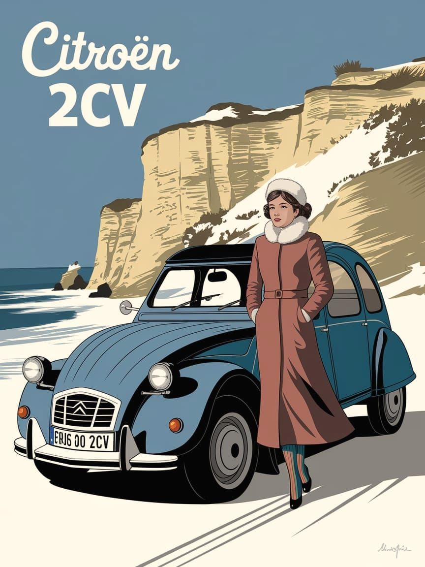 Vintage French Woman Poses by 1960s Citroën 2CV on Normandy ...