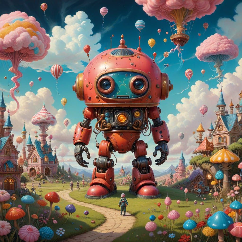 Whimsical Robot in a Fantastical Candyland