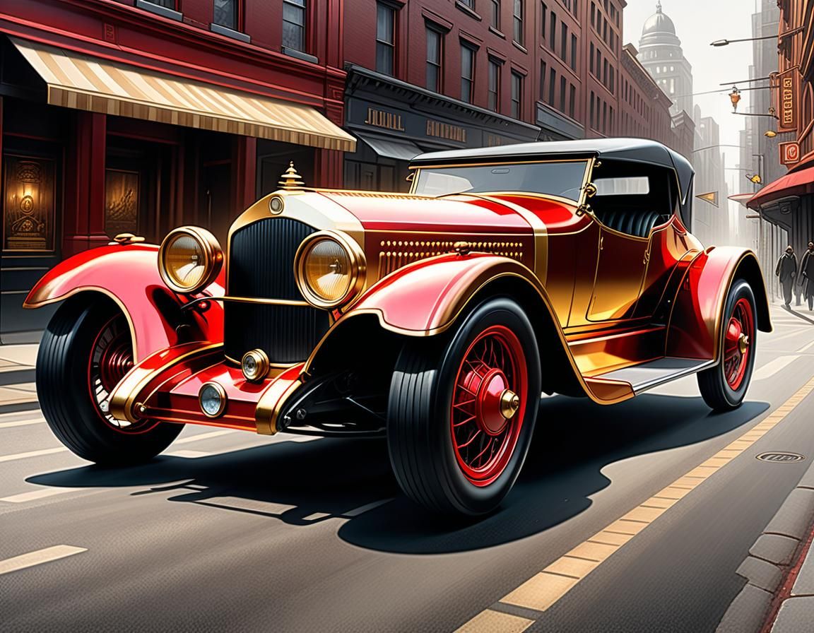 Futuristic 1910s Car in Comic Book Art Style