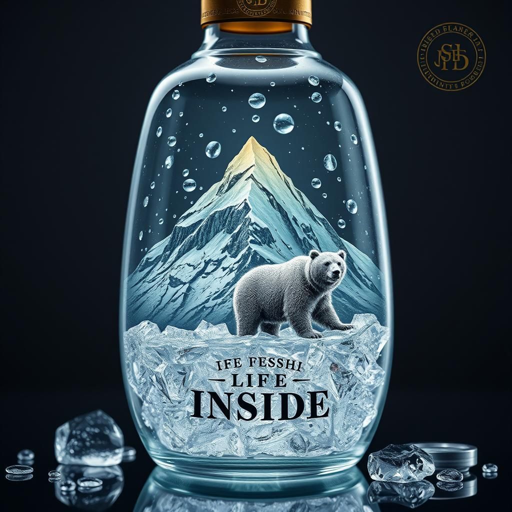 Luxury Bottle Containing Mountain Scene in Hyperrealism