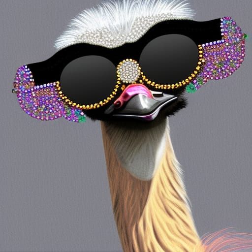 Ostrich in Bejeweled Glasses: AI-Generated Art