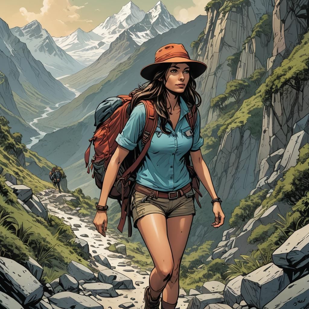 Bikini Hiker in Himalayas, Comic Book Art