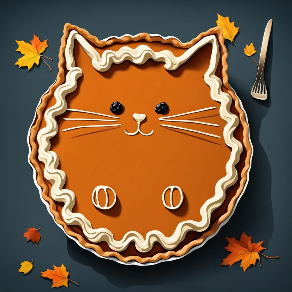 Cute Cat-Shaped Pumpkin Pie Illustration