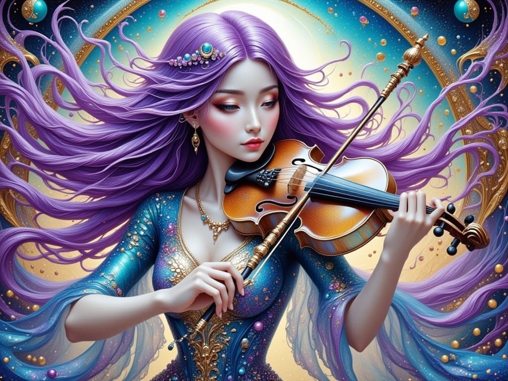 Ethereal Korean Beauty Plays Vibrant Violin in Whimsical Fan...