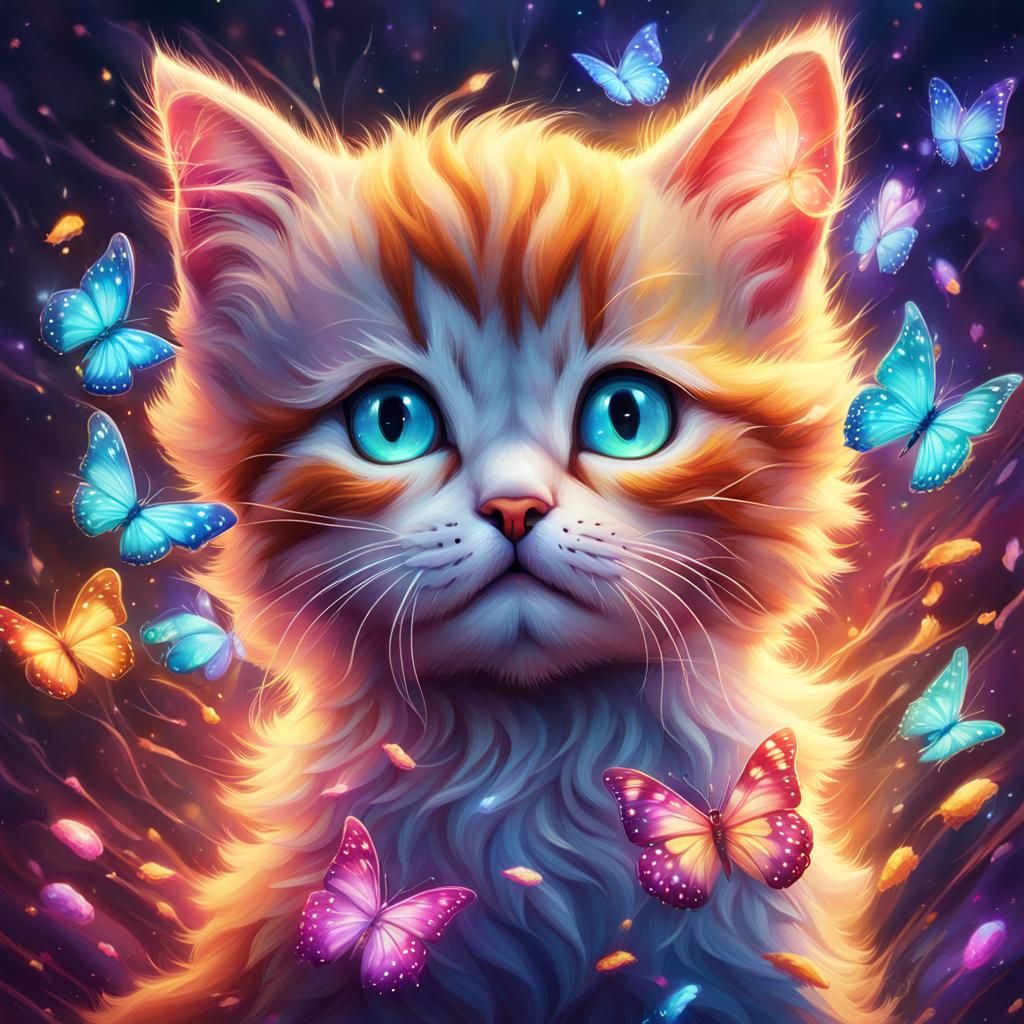 Kittens and Butterflies in Sparkling Lightning