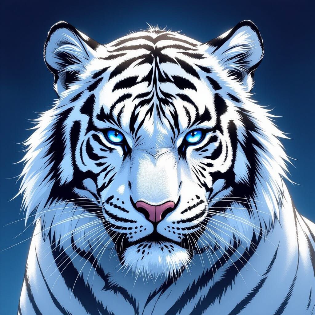 White Tiger Face in Hyper-Realistic Comic Style
